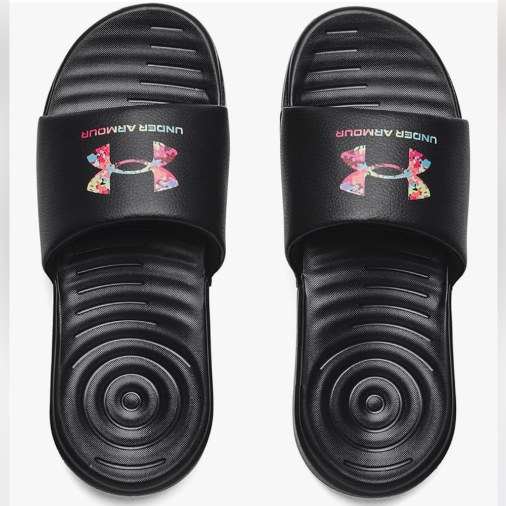 Under Armour Little Kids Girls Ansa Graphic Sandals Slip On Slides Size 12 Black
